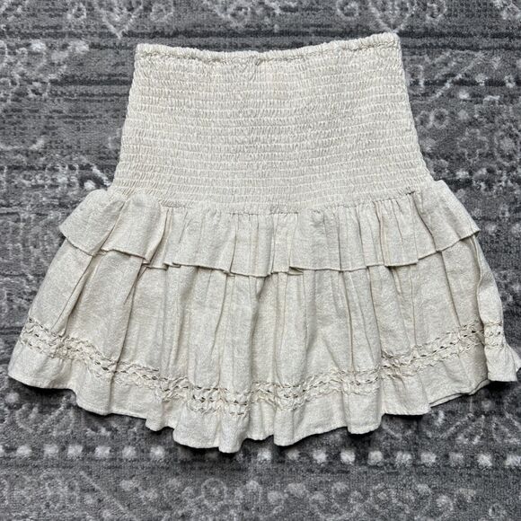 Revolve Spell & The Gypsy Lola Ruched Mini Skirt Small Tiered Neutral Shimmer - Picture 6 of 8